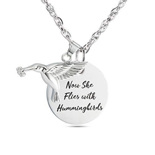 Gredstar Hummingbird Urn Necklace for Ashes, Pendant with Memory Tag She