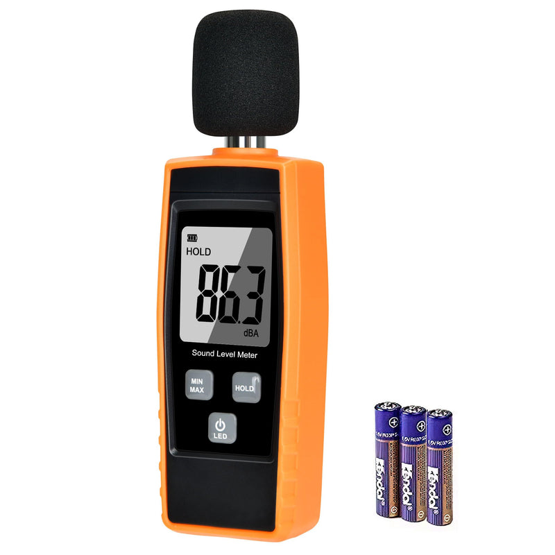 Handheld Sound Level Meter 30~130dB Decibel Noise Meter with Backlight Digital LCD Display for Indoor Outdoor Max/Min/Hold Function Black & Yellow