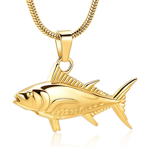 Imrsanl Fish Urn Necklaces Cremation Jewelry for Ashes Gold