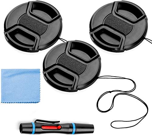 [Australia - AusPower] - 52mm Lens Cap Bundle, 3 Pack Universal Snap on Front Centre Pinch Lens Cover Set with Microfiber Lens Cleaning Cloth for Canon Nikon Sony Olympus DSLR Camera + Camera Lens Cleaning Pen 52mm 