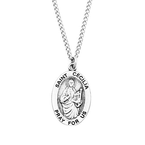 Rosemarie Collections Women's Religious Christian Medal Pendant On Stainless Steel Necklace with Biography and Picture Folder, 18" St Cecilia Patron Saint of Musicians