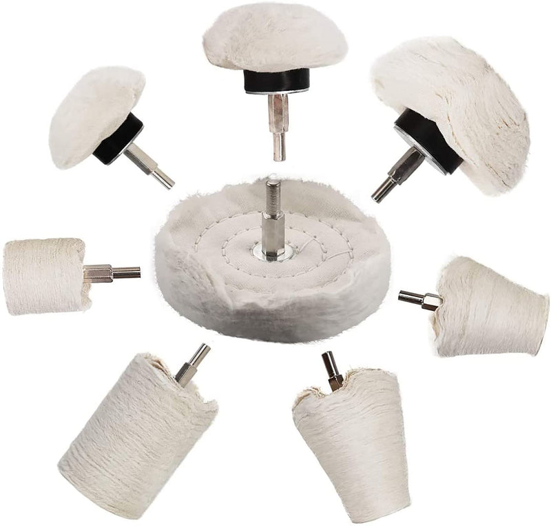 Buffing Wheel for Drill - 8 Pcs Polishing Pad Buffing Wheel Kit White，Wheel Shaped Polishing Tool with 1/4 Handle for Metal 、 Plastic、Ceramic、Glass、Woods、Machine Jewelry etc