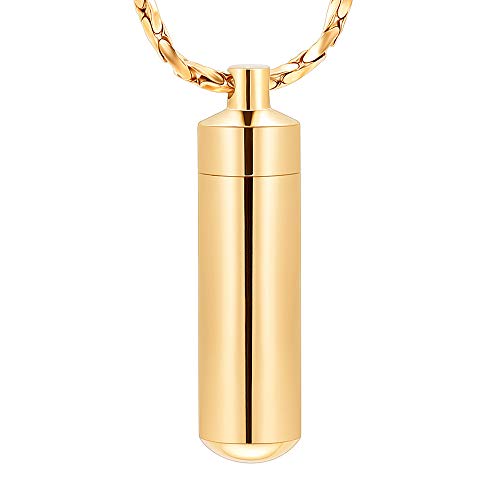 Imrsanl Cylinder with Glass Vial Urn Necklace Cremation Jewelry Gold