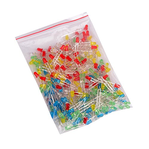 250-Pack (5 Colours x 50-Pack) 3 mm LED Light Emitting Diode Lamp Diffuse Assorted Kit (White, Red, Green, Blue, Yellow)