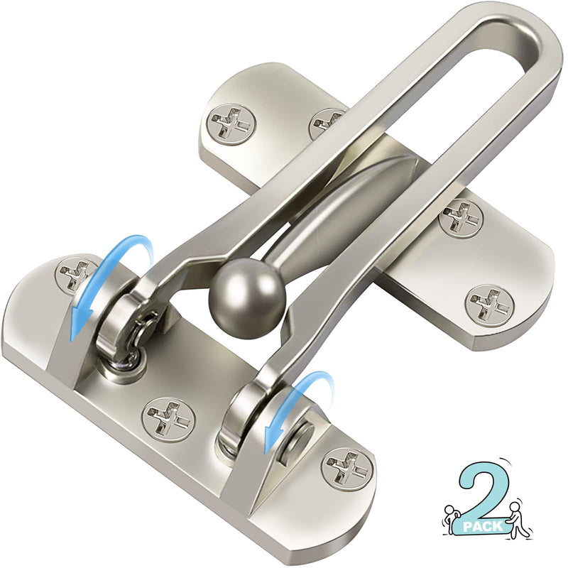 Door Lock Latch for Home Security - Swing Bar Door Guard for Front and Inside Door, Safety Childproof Reinforcement Door Stopper for Kids Home Hotel Apartment, Thicken Aluminium Alloy 2 Silver