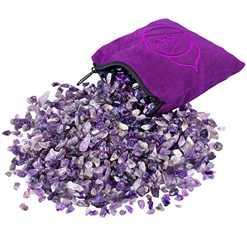 SUNYIK Natural Amethyst Tumbled Chips Stones with Third Eye Chakra Pillow #5-purple/Purple