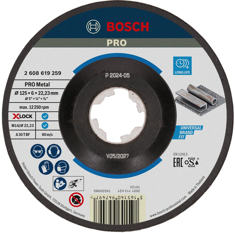 Bosch Professional Expert 2608619259 Cranked Grinding Disc for Metal, X-LOCK, Diameter 125 mm, Bore Diameter: 22.23 mm, Thickness: 6 mm, Diameter 125 mm