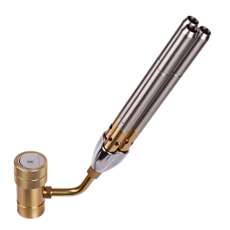 BLUEFIRE Triple Flame Barrel Turbo Torch Head High Output 25590 BTU Heavy Duty Gas Welding Nozzle Fuel by MAPP MAP Pro Propane Brazing Soldering Large Dia Pipes Flamethrower