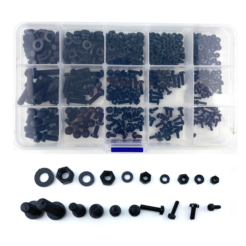 [Australia - AusPower] - Readytosky M2 M2.5 M3 M4 M5 Nylon Screws Metric Machine Pan Round Head Plastic Screw Nut Bolt Assortment Kit with Screws Organizer Box(510PCS) 