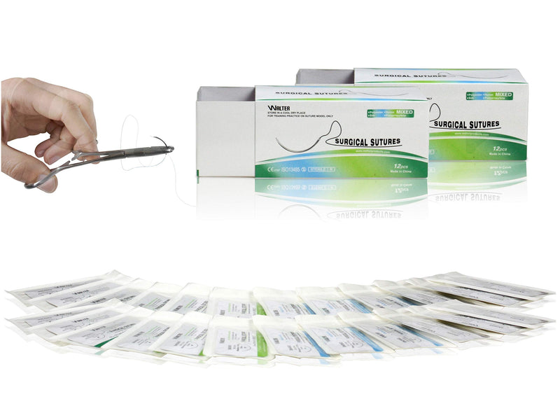[Australia - AusPower] - Vision Scientific VSNM12 24PK Mixed Variety Suture Threads W Curved Needle 75cm |6PK Nylon, 6PK Silk, 6PK Polyster, 6 PK Polypropylene| Superior Tensile Strength W Manual(Educational & Training Use) 