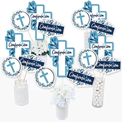 Confirmation Blue Elegant Cross Party Centerpieces - Table Toppers - 15pc