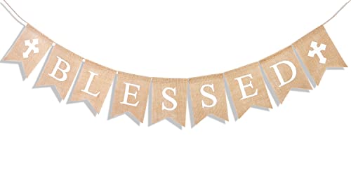 Uniwish Blessed Banner Easter Garland Sign Baptism Decorations