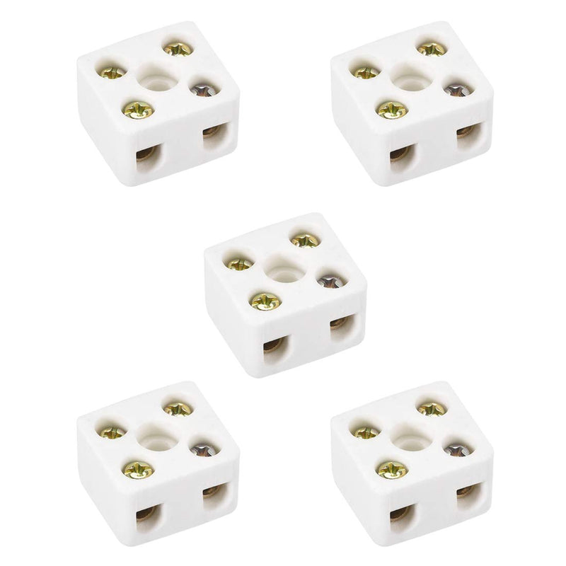 [Australia - AusPower] - uxcell 2 Way Ceramics Terminal Blocks High Temp Porcelain Ceramic Connectors 21.5x19.5x14.2mm for Electrical Wire Cable 5 Pcs 