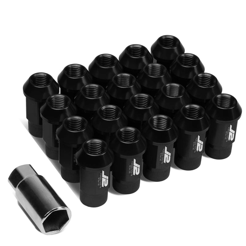 J2 Engineering 20 Pcs 7075 Aluminum Open End M12 x 1.5 Lug Nuts Set w/Socket Adapter, Black, Fit Conical Seat, LN-T7-008-15-BK 1.5-Inch