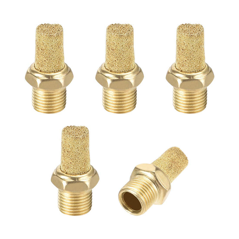 [Australia - AusPower] - uxcell Brass Exhaust Muffler, 1/8" PT Male Thread 15/32" Hex Sintered Air Pneumatic Bronze Muffler with Brass Body Protruding 5pcs 