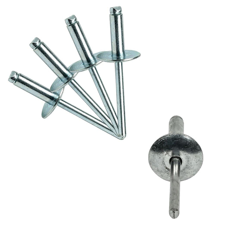 [Australia - AusPower] - 100PCS Large Flange Aluminum Pop Rivets 3/16" X 3/4" Big Head Steel Mandrel Dome Body Blind Rivets Set for Sheet Steel Duct Work Aluminum Boat Rivets Long Pop Rivets 3/16x3/4 Inch 