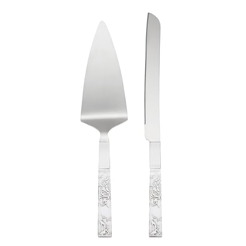 Lenox Silver Peony 2-piece dessert set with cake knife and server, elegant silver-plated serving utensils for desserts