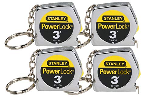 STANLEY yellow 3-foot key chain tape measure, pack of 4