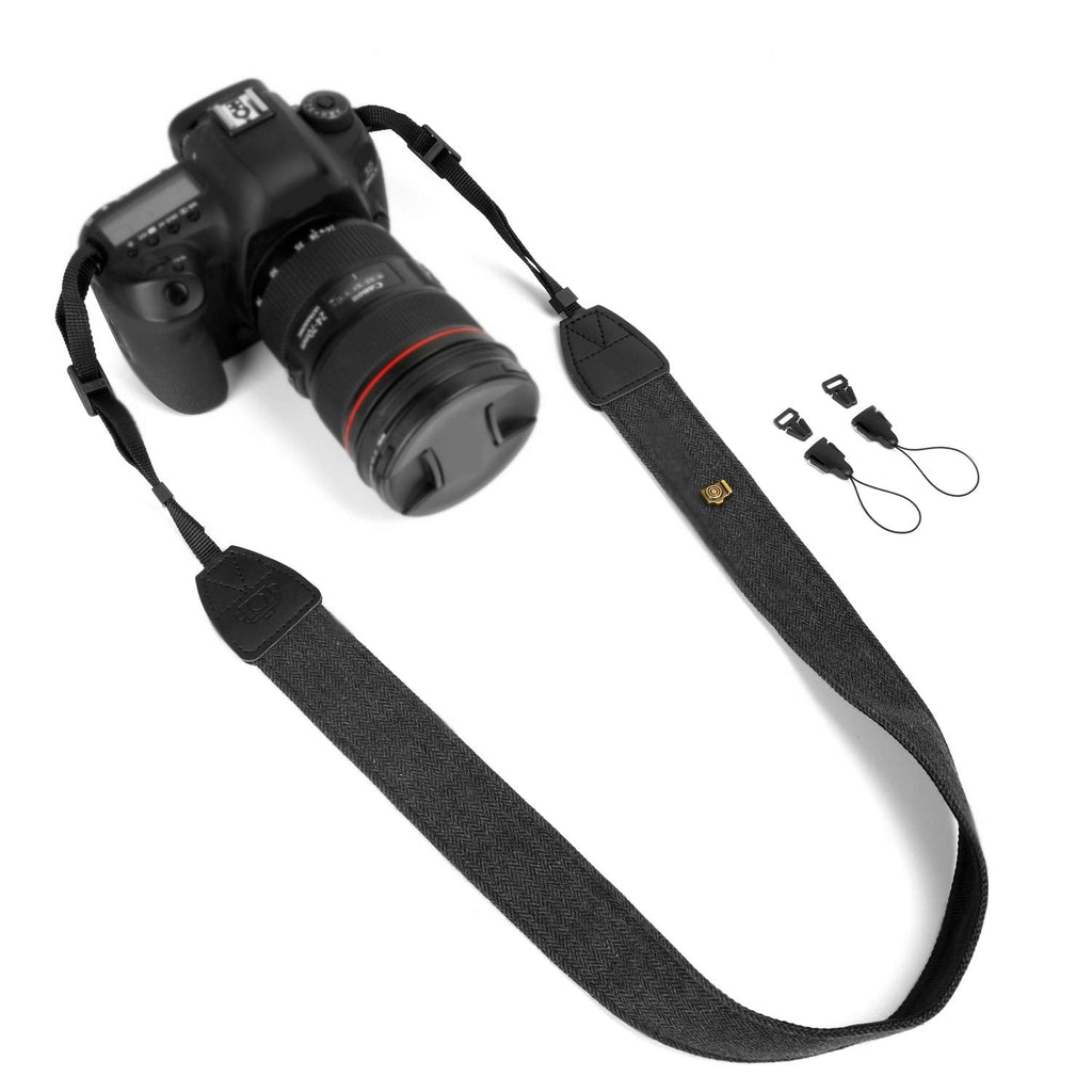 [Australia - AusPower] - WANBY Camera Strap Black Canvas Neck Shoulder Strap with Quick Release Buckles for DSLR SLR 