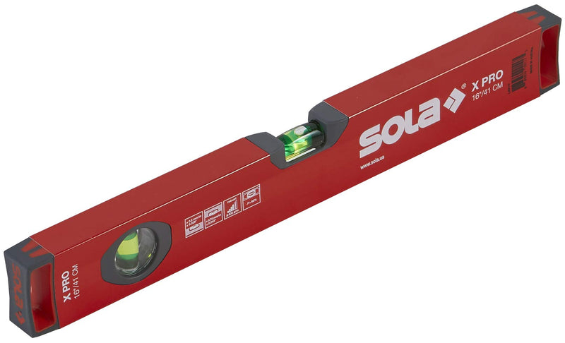 [Australia - AusPower] - SOLA LSX16 X PRO Aluminum Box Profile Spirit Level with 2 60% Magnified Vials, 16-Inch , Red 