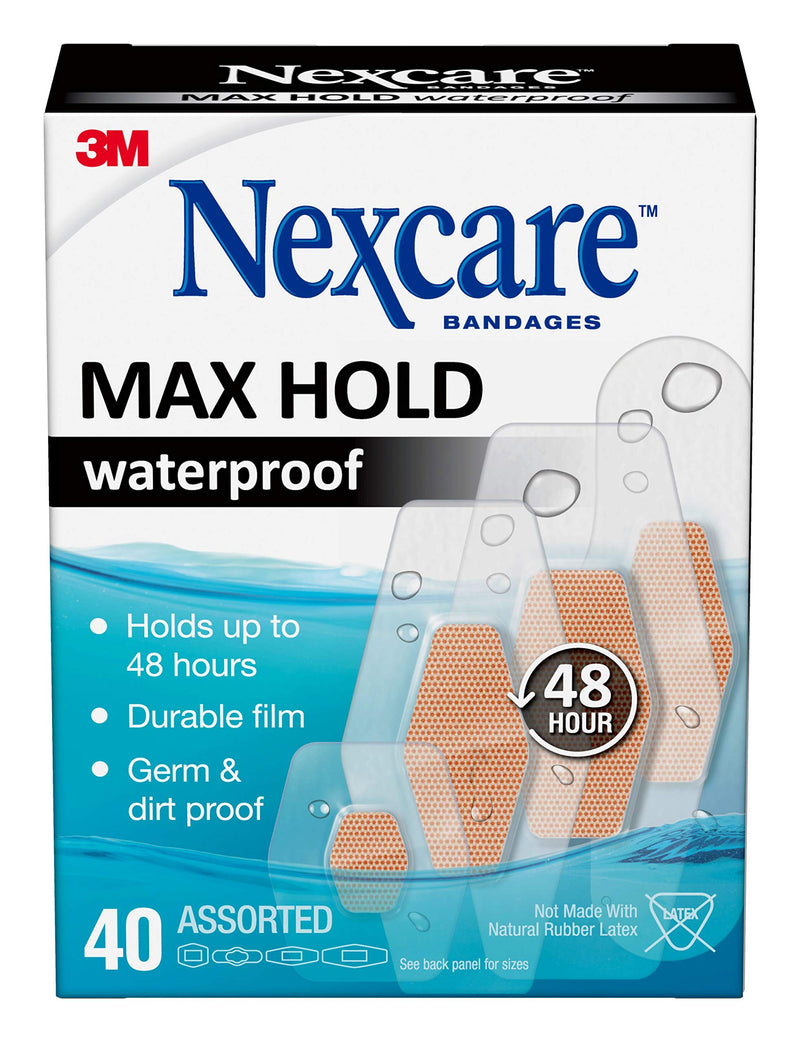 [Australia - AusPower] - Nexcare Max Hold Waterproof Bandages, Stays On for 48 Hours, Flexible Bandages for Fingers, Knees and Heels - 40 Pack Clear Waterproof Bandages 