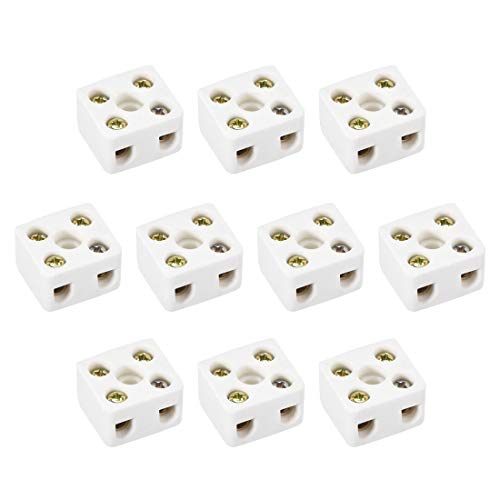 sourcing map Ceramic Terminal Blocks 2-Way 21.5 x 19.5 x 14.2 mm Pack of 10 | High temperature porcelain connectors