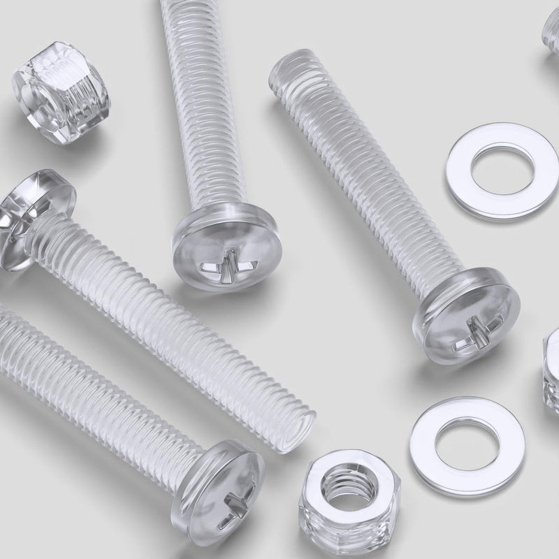 [Australia - AusPower] - Pack of 60 Transparent Clear Plastic Acrylic M5 x 30mm Nuts & Bolts, Washers - Acrylic Plastic Screws, 13/64 x 1 3/16 