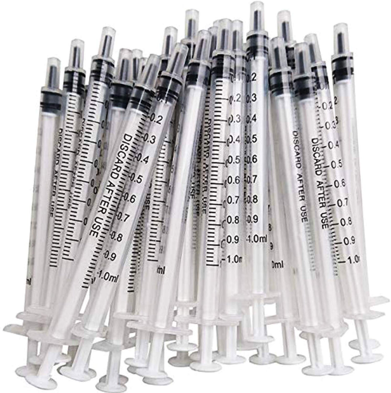 [Australia - AusPower] - 100PCS 1ml 1cc Syringe No Needle Plastic Syringe for Pets Oral, Refilling, Oil or Glue Applicator, Measuring or Transfering Tiny Amount of Liquids, Without Cap 1mL Bulk No Needle 100.0 
