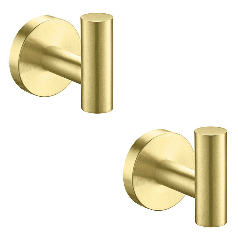 Nolimas Bathroom Towel Hooks SUS 304 Stainless Steel Coat Hook Round Clothes Towel Coat Robe Hook Cabinet Closet Door Sponges Holder for Bath Kitchen Garage Hotel,Wall Mounted,Brushed Gold,2Pack 2pcs Brushed Gold