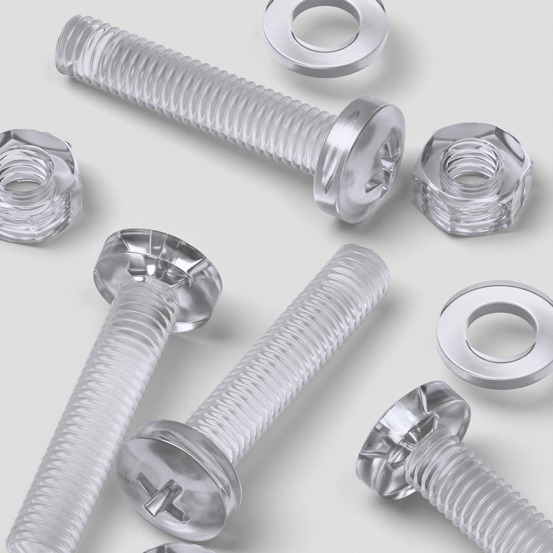 [Australia - AusPower] - Pack of 60 Transparent Clear Plastic Acrylic M6 x 30mm Nuts & Bolts, Washers - Acrylic Plastic Screws, (15/64 x 1 3/16 in) 