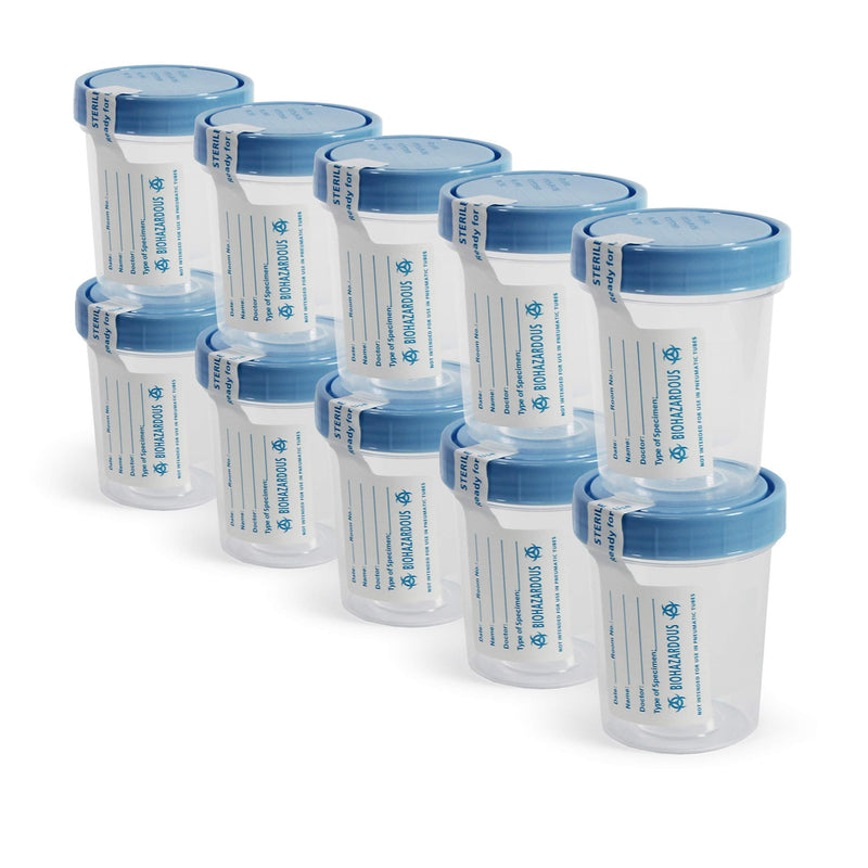 [Australia - AusPower] - MED PRIDE Disposable Specimen Cups 10-Pack| High-Grade Silicone, Sterile, Individually Wrapped Medical Cups W/Leakproof, Screw-On Lids & Tamper-Evident Seal| Urine, Fluid Sample Collection & More 