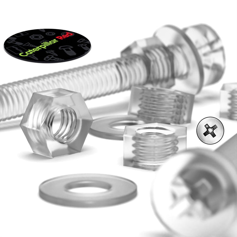 [Australia - AusPower] - Pack of 60 Transparent Clear Plastic Acrylic M3 x 25mm Nuts & Bolts, Washers - Acrylic Plastic Screws, (3/32 x 1 in) 