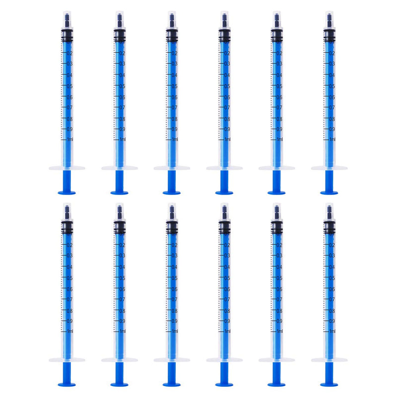 [Australia - AusPower] - 12 Pack - 1ml Plastic Syringe with Measurement, No Needle Suitable for Refilling and Measuring Liquids, Feeding Pets, Oil or Glue Applicator 