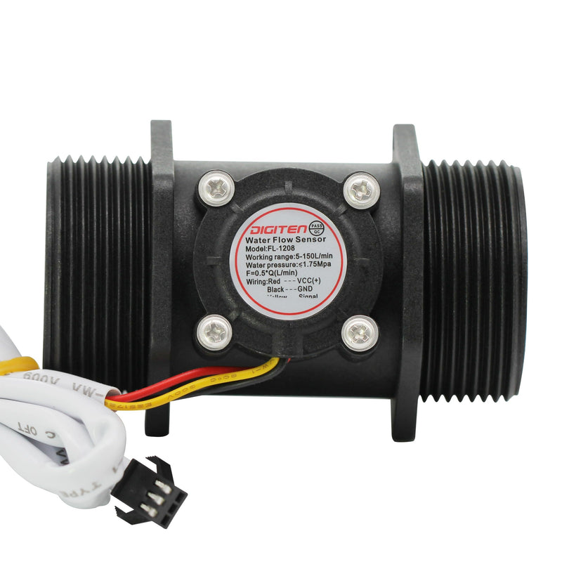 DIGITEN G1-1/2 G1.5 Water Flow Sensor Hall Effect Sensor Flow Meter Control 5-150L/min Compatible with Arduino, Raspberry Pi and Reverse Osmosis Filters
