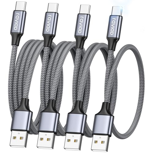 Raviad USB Type C Cable 2 m Nylon Type C Charging Cable High Speed Sync Data Cable for Samsung Galaxy S10 / S9 / S8 / A5 (2017) / Note9 8 / Huawei P20 / P10 Honor View 10 Sony Xperia Pack of 3 gray 0.5 m +1 m + 2 m + 3 m 4
