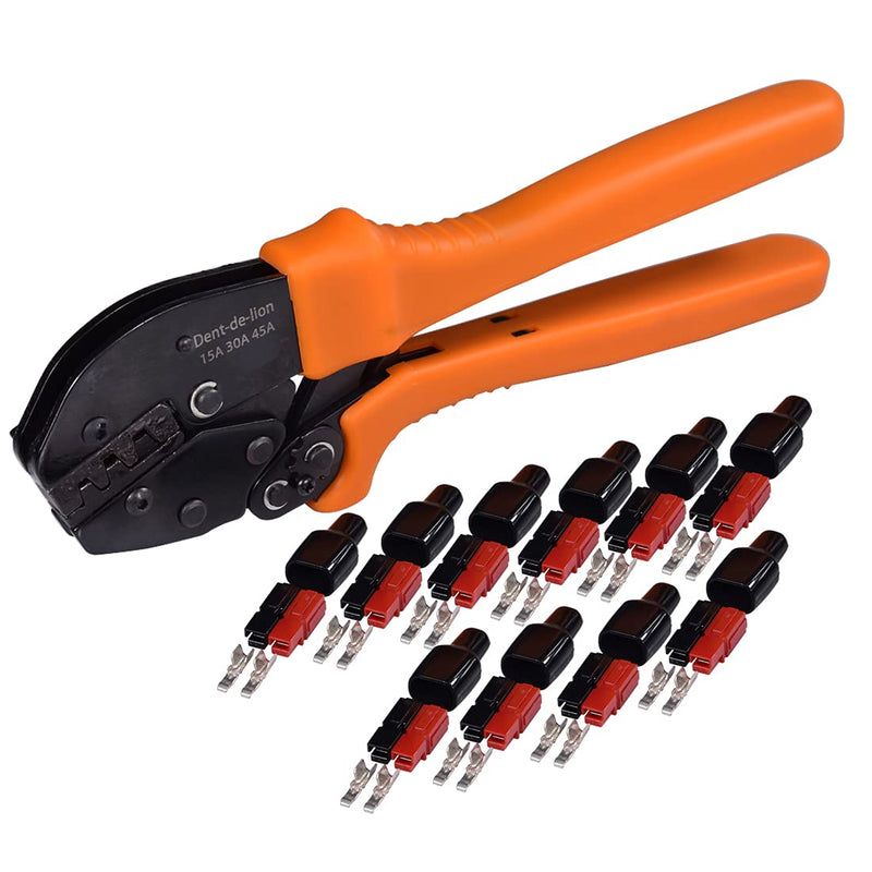 51 PCS Ratchet Powerpole Crimping Manual Tool Kit for 15/30/45A Connectors | 10 Pair 45A Connectors Assortment Quick Connect Battery and Caps, Ratchet Powerpole Crimping Tool for AWG22-10