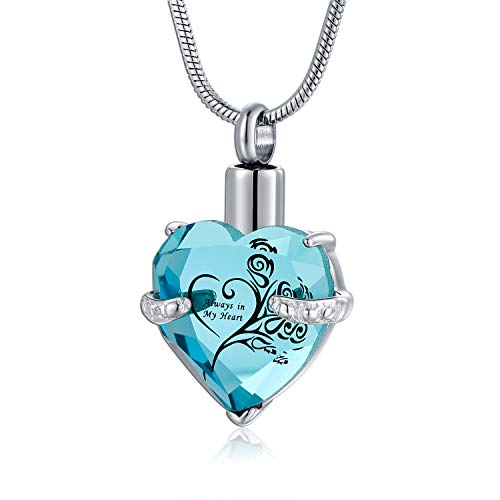 Heart Urn Necklace for Ashes Stainless Steel Cremation Jewelry for Ashes Keepsake Necklaces … Z-Light Blue