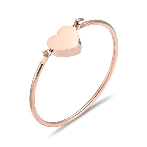 Oinsi Heart Urn Bracelet for Ashes, Cremation Jewelry Leather Bracelets for Men Women, Memorial Jewelry With Filling Kits Rose Gold