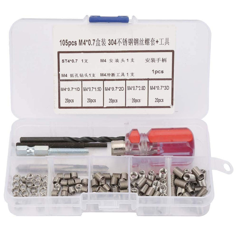 [Australia - AusPower] - 105pcs Threaded Inserts Repair Kit Stainless Steel Helicoil Type Wire Insert Installation Set (M4 x 0.7) M4 x 0.7 