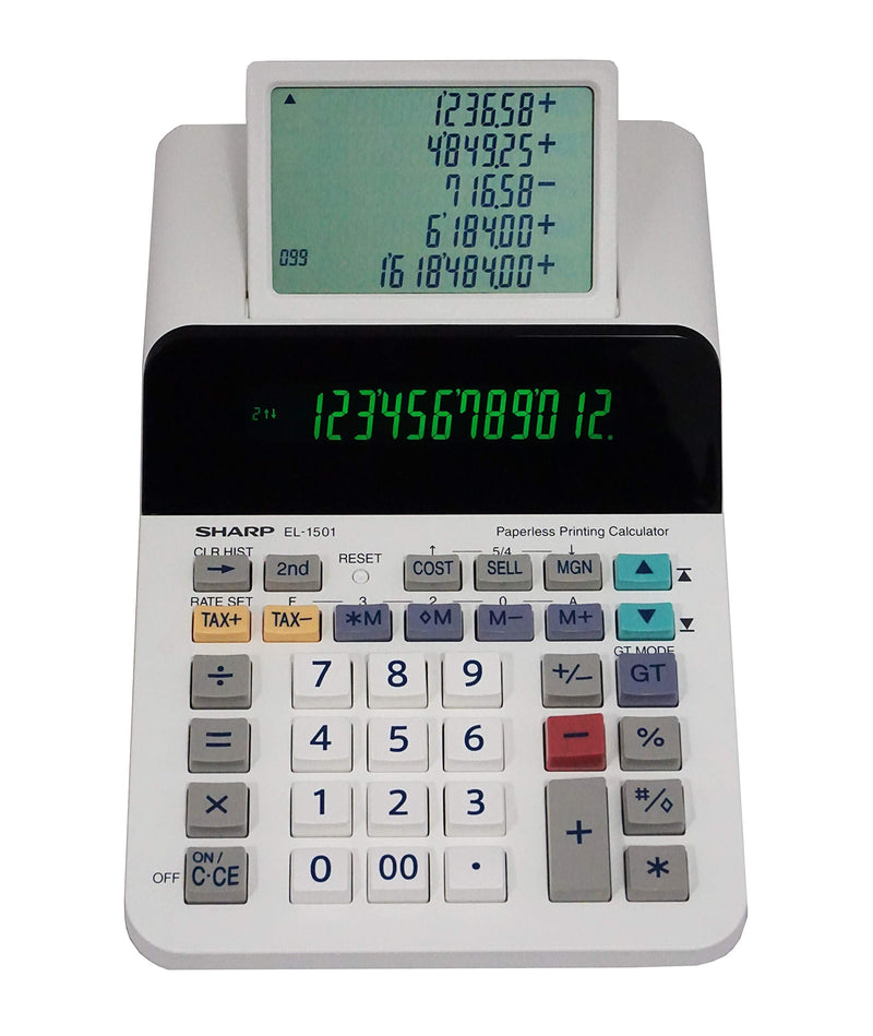 [Australia - AusPower] - Sharp El-1501 Compact Cordless Paperless Large 12-Digit Display Desktop Printing Calculator That Utilizes Printing Calculator Logic 