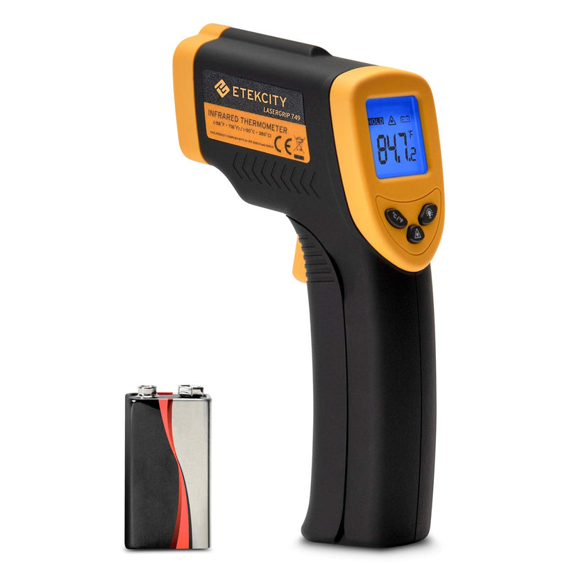 [Australia - AusPower] - Etekcity Infrared Thermometer 749 (Not for Human) Temperature Gun Non-Contact Digital Lasergrip with LCD Backlit Display, -58℉ to 716℉ (-50℃ to 380℃), Black-Yellow Yellow 