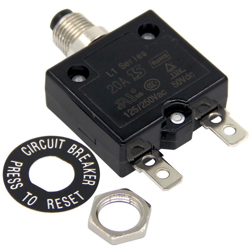 [Australia - AusPower] - 125-250V AC 50V DC Push Button Circuit Breaker 20Amp Thermal Overload Protector L1 Series Manual Reset Thermal Circuit Breaker 20A 
