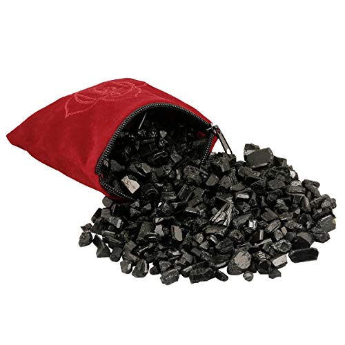 SUNYIK Natural Black Tourmaline Tumbled Chips Stone with Root Chakra Pillow #2-black/Red