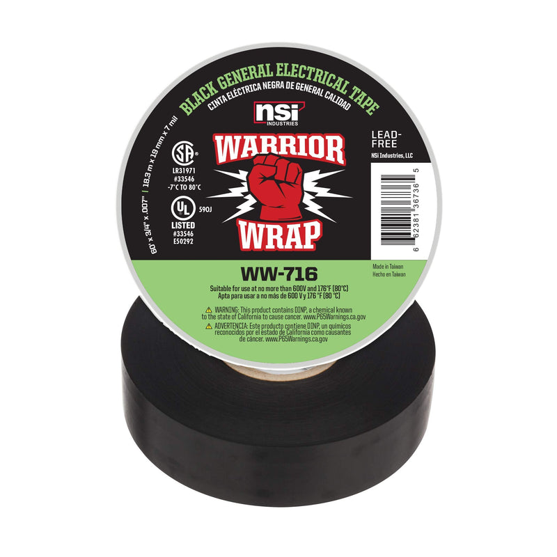 [Australia - AusPower] - WarriorWrap General 3/4 in. x 60 ft. 7 mil Vinyl Electrical Tape, Black 