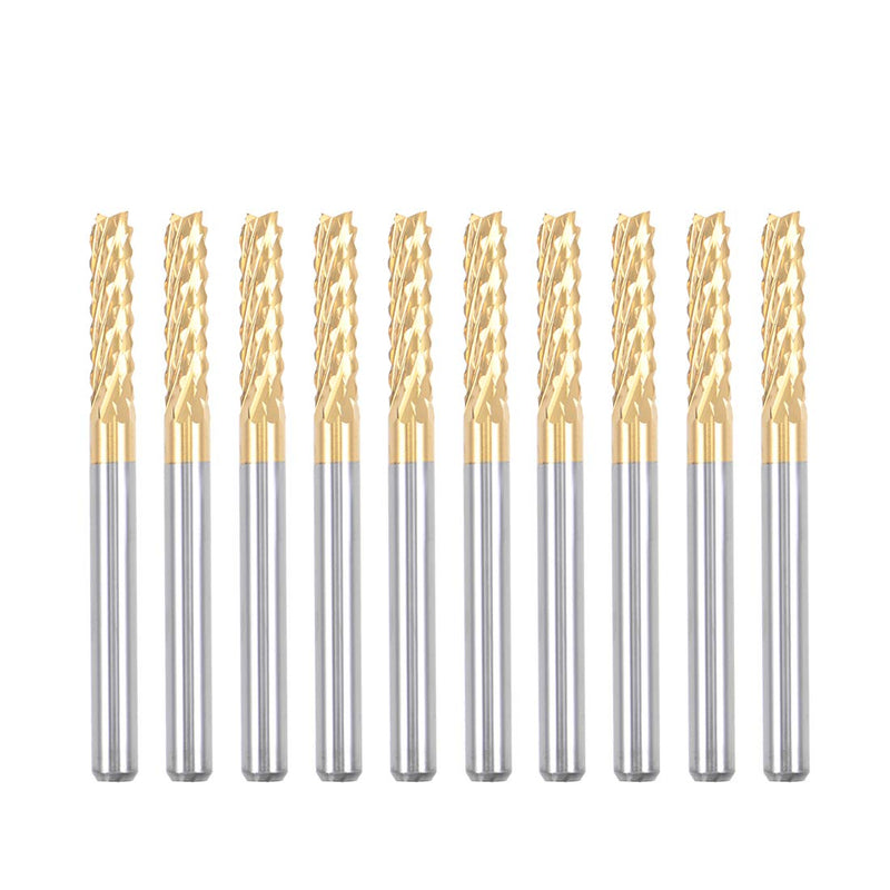 [Australia - AusPower] - uxcell 10Pcs 3mm Titanium Coat Carbide End Mill Engraving Milling Cutter CNC Router Bits for PCB Machine, 1/8" Shank 