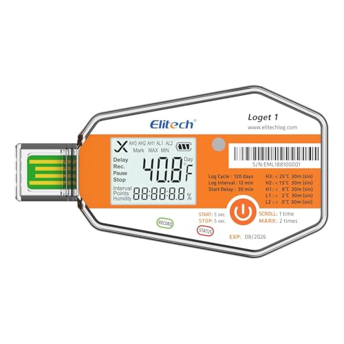 Elitech WHO PQS Certified Temperature Data Logger with Light Sensor (PDF Report/USB) Disposable Temperature Recorder for Vaccine Cold Chains LogEt1 Disposable Temperature Logger Pack of 1