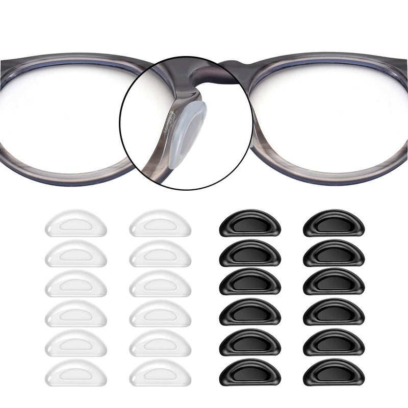 [Australia - AusPower] - Adhesive Nose Pad, 12 Pairs Eyeglass Nose Pads Stick On Silicone Anti-Slip for Glasses Sunglasses Thin Nose Pads Eyeglasses (6-Black & 6-Clear) 6 Black & 6 Clear 