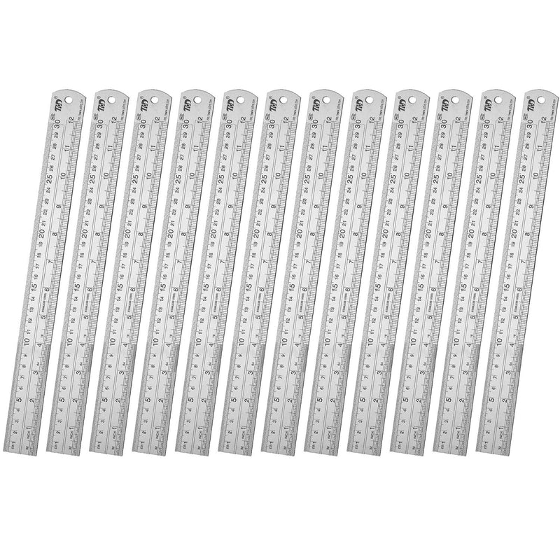 ZZTX Ruler Metal Straight Edge Stainless Steel Ruler 12 Inch Ruler Set Rulers Bulk 12 Pack