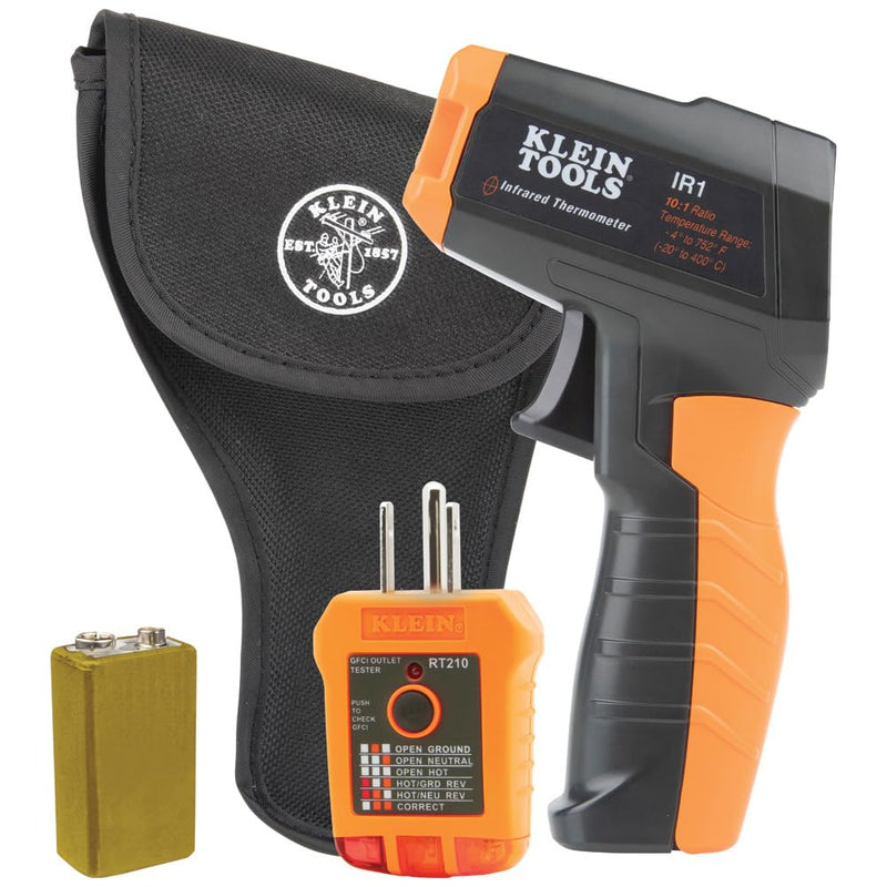 [Australia - AusPower] - Klein Tools IR1KIT Infrared Thermometer and GFCI Receptacle Tester Kit, Non-Contact Digital Temperature Measurement and Electrical Tester 