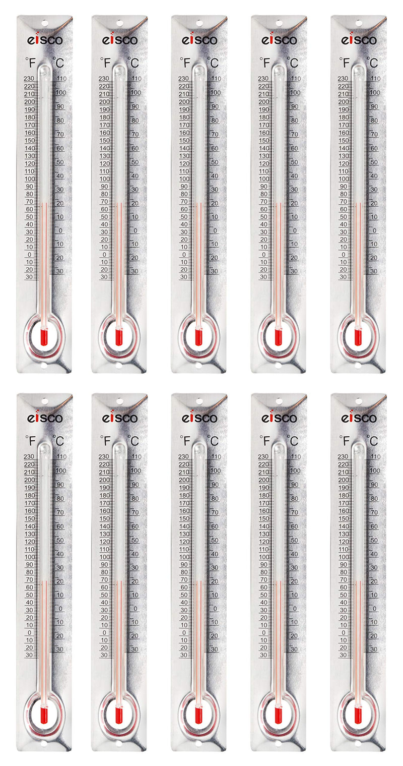 [Australia - AusPower] - EISCO 10 Pack - Aluminum Thermometers, -30 to 110°C / 30 to 230°F, Measurement in Celsius & Fahrenheit - Aluminum Backing, Glass - Spirit Filled - 6.5" Long, 1" Wide 